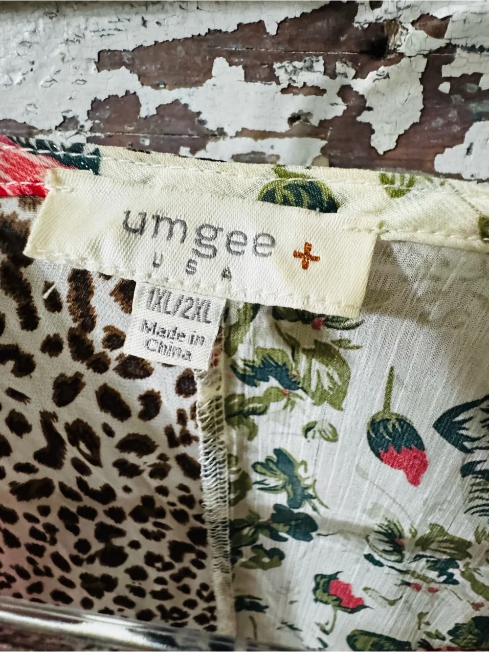 Umgee Mixed Floral and Leopard Open Front Kimono in Cream and Rust and sage
